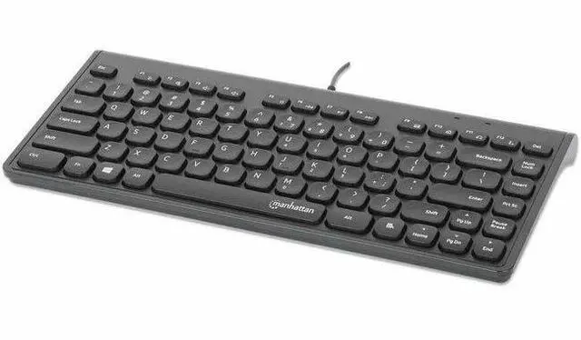 Main image of Manhattan Slim Wired USB Mini Keyboard - Cable Connectivity - USB Type A Interface - 82 Key(s) - Linux, ChromeOS, Windows 7, Windows 8.1, Windows 10, Windows 11 - Notebook, Desktop Computer - PC - ABS