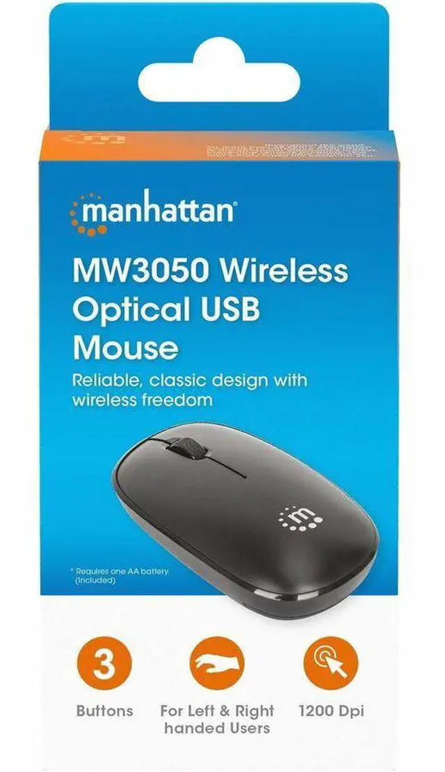 Alt view image 5 of 12 - Manhattan MW3050 Wireless Optical USB Mouse - Full-size Mouse - Optical - Wireless - 32.81 ft - Radio Frequency - 2.40 GHz - Black - USB Type A - 1200 dpi - Scroll Wheel - 3 Button(s) - Symmetrical -