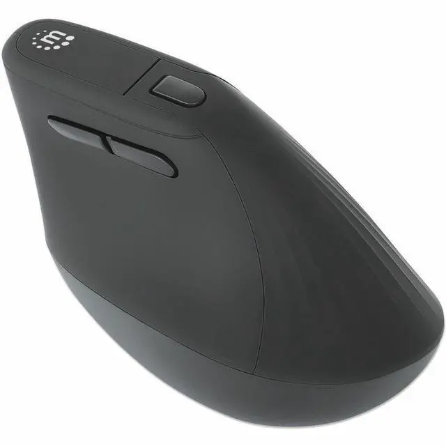 Alt view image 2 of 14 - Manhattan Vertical Ergonomic Wireless USB Mouse - Optical - Wireless - 32.81 ft - Radio Frequency - 2.40 GHz - Black - USB Type A - 1600 dpi - Scroll Wheel - 6 Button(s) - Right-handed - 1 x AA Batter