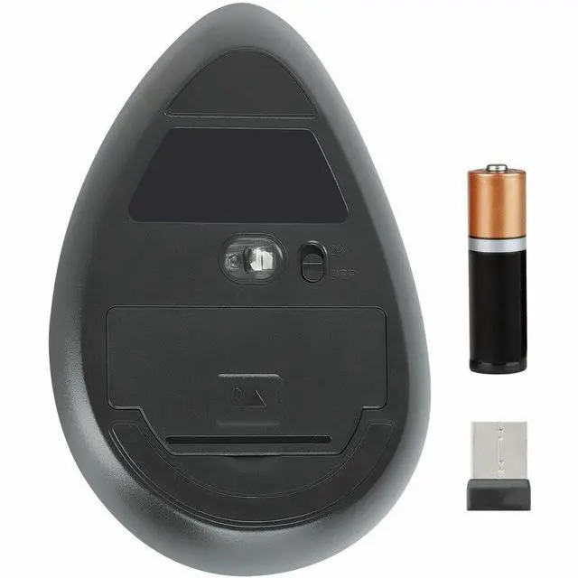 Alt view image 4 of 14 - Manhattan Vertical Ergonomic Wireless USB Mouse - Optical - Wireless - 32.81 ft - Radio Frequency - 2.40 GHz - Black - USB Type A - 1600 dpi - Scroll Wheel - 6 Button(s) - Right-handed - 1 x AA Batter