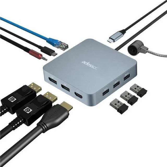 Alt view image 6 of 7 - Adesso AUH-4051 Docking Station - for Notebook/Monitor - Charging Capability - 65 W - USB Type C - 3 Displays Supported - 4K @ 60Hz, 8K @ 30Hz - 3840 x 2160, 7680 x 4320 - 5 x USB Ports - 3 x USB Type