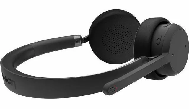 Alt view image 6 of 9 - Lenovo Wireless Stereo Headset - Stereo - Wireless - Bluetooth - 98.4 ft - 32 Ohm - 20 Hz to 20 kHz - On-ear, Over-the-head - Binaural - Circumaural - 4.27 ft Cable - Noise Canceling - Black