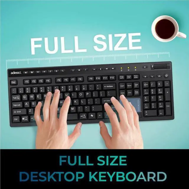Alt view image 5 of 15 - Adesso Wireless 104 Key Full Size Keyboard with Touchpad WKB-4450UB