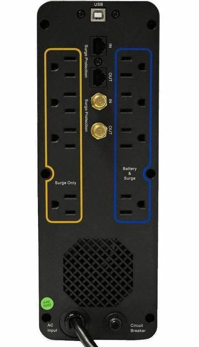 Alt view image 5 of 5 - Minuteman ETR550LG 550VA/330 Watts, 120 VAC, (4)NEMA 5-15 On-battery receptacles, (4) NEMA 5-15 Surge-only receptacles, 6-foot power cord with NEMA 5-15P, 3 min. on-battery full load, 12 min.half load