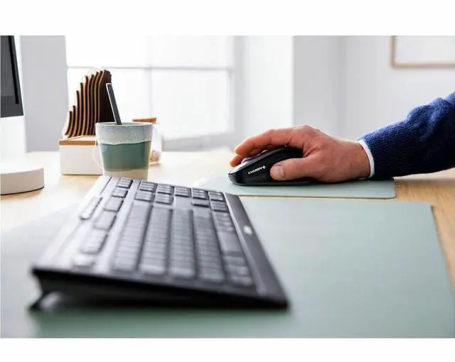 Alt view image 5 of 7 - CHERRY STREAM DESKTOP COMFORT Wireless Desktop Set, AES0128 Encrypted - Full Sized, Black, Whisper Quiet, Status LEDs, Multimedia Keys, Ergonomic Right-Hand 6 Button Mouse, 4000 dpi