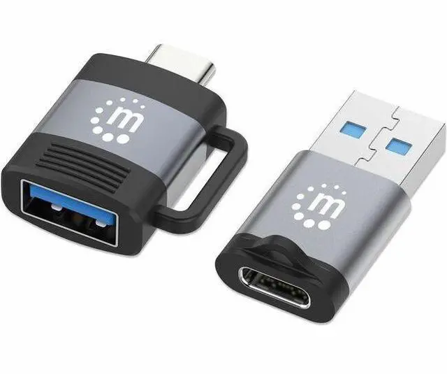 Main image of Manhattan 2-Piece Set: USB-C to USB-A & USB-A to USB-C Adapters - 1 x 24-pin USB 3.2 (Gen1) Type C - Male, 1 x 9-Pin USB 3.2 (Gen1) Type A - Female - 1 x 24-pin USB 3.2 (Gen1) Type C - Female, 1 x