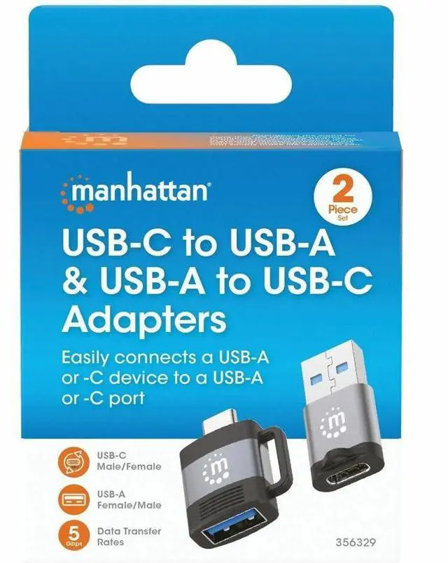 Alt view image 5 of 20 - Manhattan 2-Piece Set: USB-C to USB-A & USB-A to USB-C Adapters - 1 x 24-pin USB 3.2 (Gen1) Type C - Male, 1 x 9-Pin USB 3.2 (Gen1) Type A - Female - 1 x 24-pin USB 3.2 (Gen1) Type C - Female, 1 x