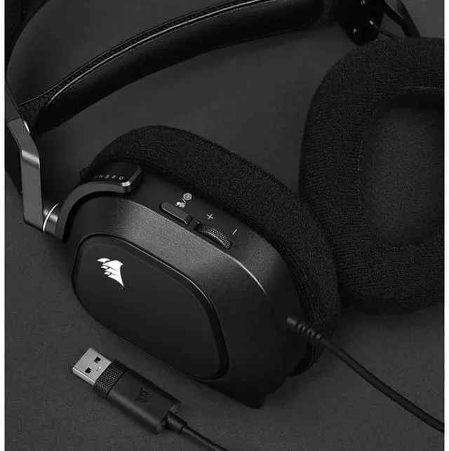 Alt view image 4 of 14 - Corsair HS80 RGB USB Wired Gaming Headset - Carbon - Stereo - USB Type A - Wired - 32 Kilo Ohm - 20 Hz to 40 kHz - On-ear, Over-the-head - Binaural - Ear-cup - 5.91 ft Cable - Omni-directional Microph