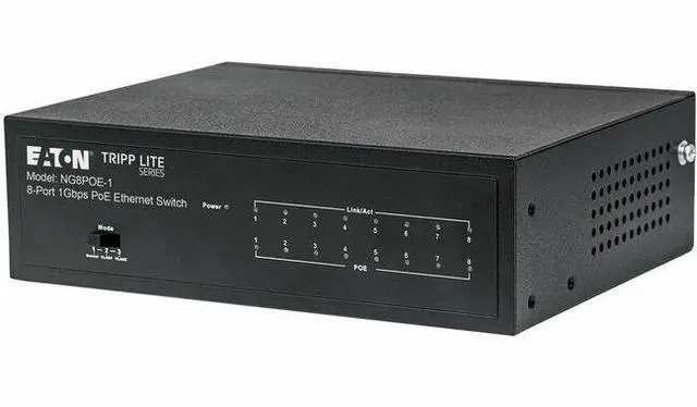 Main image of Eaton Tripp Lite Series 8-Port 10/100/1000 Mbps Desktop Gigabit Ethernet Unmanaged Switch with PoE+, 60W, Metal Enclosure - 8 Ports - Gigabit Ethernet - 10/100/1000Base-T - 2 Layer Supported - 81 W Po