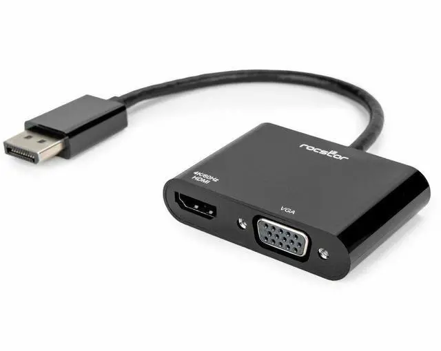 Alt view image 5 of 7 - Rocstor DisplayPort 1.2 to HDMI & VGA Multiport Active Video Adapter – 4K/60Hz – Black