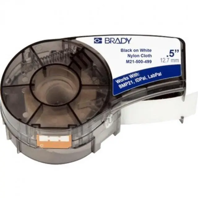 Alt view image 9 of 9 - brady high adhesion cloth label tape m21500499  black on white nylon  compatible with bmp21plus, id pal, and labpal printers  16' length, 0.5" width