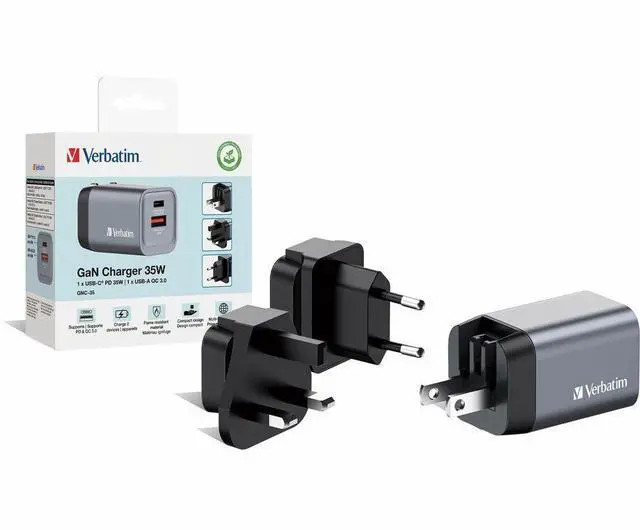 Alt view image 5 of 9 - Verbatim 35W 2-Port GaN Wall Charger - 35 W - 120 V AC, 230 V AC Input - 1