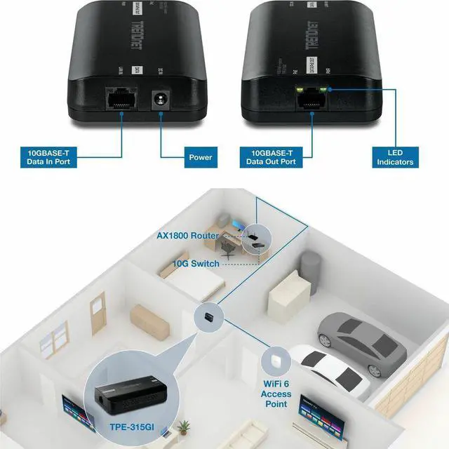 Alt view image 11 of 11 - TRENDnet 10G PoE+ Injector, TPE-315GI, Convert Non-PoE Port to a PoE+ Port, PoE (15.4W) or PoE+ (30W), 10GBASE-T Compliant, Up to 100m (328 ft.), Black