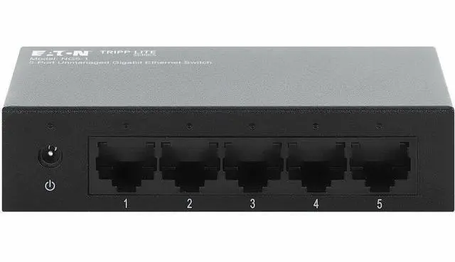 Alt view image 2 of 7 - Eaton Tripp Lite Series 5-Port 10/100/1000 Mbps Desktop Gigabit Ethernet Unmanaged Switch, Metal Enclosure - 5 Ports - Gigabit Ethernet - 10/100/1000Base-T - 2 Layer Supported - 1.60 W Power Consumpti