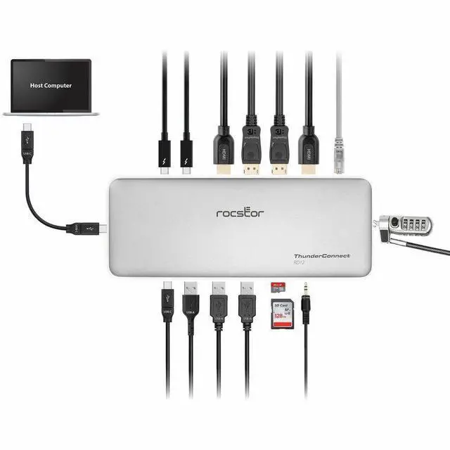 Alt view image 2 of 7 - Rocstor ThunderConnect RD12 Thunderbolt 4 Multi-Display Docking Station - Locking Slots - for Desktop PC/Notebook/Mobile Workstation/Headset/Keyboard/Mouse - Charging Capability - Memory Card Reader -