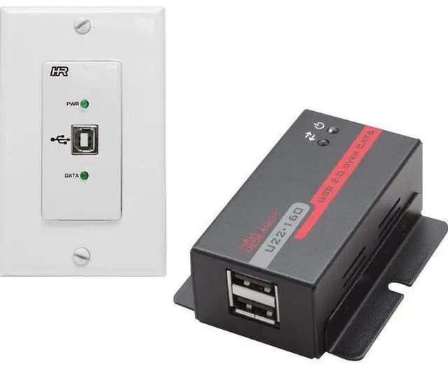 Alt view image 8 of 10 - Hall Research USB 2.0 Over UTP Extender Decora Wall Plate with 2-Port Hub - 1 x Network (RJ-45) - 1 x USB - 164.04 ft Extended Range