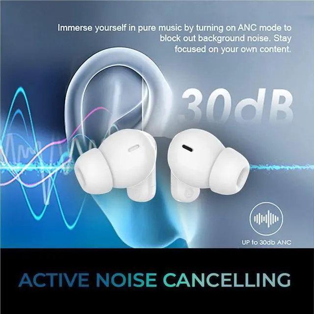 Alt view image 6 of 7 - Adesso Xtream T2 Bluetooth Wireless Earbuds with ANC and Built-in Microphone - Stereo - True Wireless - Bluetooth - 32.8 ft - 20 Hz to 20 kHz - Earbud - Binaural - In-ear