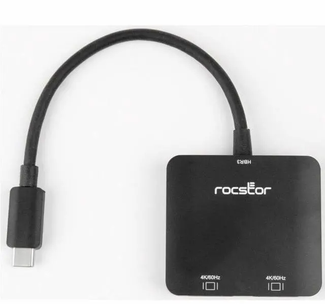 Alt view image 4 of 7 - Rocstor USB-C to Dual DisplayPort Adapter - 4K/60Hz - 1 x USB Type C - Male - 2 x DisplayPort 1.4 Digital Audio/Video - Female - 3840 x 2160 Supported - Black - 1
