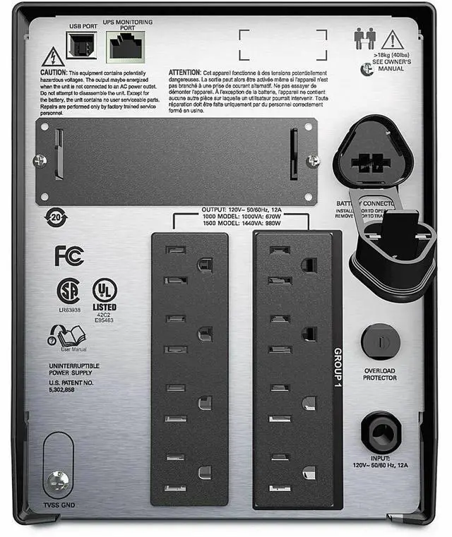 Alt view image 2 of 2 - APC Smart-UPS 1.5kVA 120V SHIPBOARD - Tower - 3 Hour Recharge - 5 Minute Stand-by - 120 V Input - 120 V AC Output - Sine Wave - 8 x NEMA 5-15R Receptacle(s) - 8 x Battery/Surge Outlet - TAA Compliant
