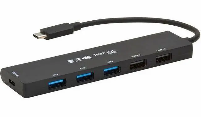 Main image of Eaton Tripp Lite Series 6-Port Slim USB Hub, USB 3.2 Gen 2 (10 Gbps) and USB-A 2.0 Hub Ports, USB-C Connector with USB-A Adapter, Black - USB Type C - 1.25 GB/s, 60 MB/s - Notebook, Desktop, Tablet, S