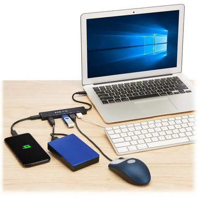Alt view image 2 of 8 - Eaton Tripp Lite Series 6-Port Slim USB Hub, USB 3.2 Gen 2 (10 Gbps) and USB-A 2.0 Hub Ports, USB-C Connector with USB-A Adapter, Black - USB Type C - 1.25 GB/s, 60 MB/s - Notebook, Desktop, Tablet, S