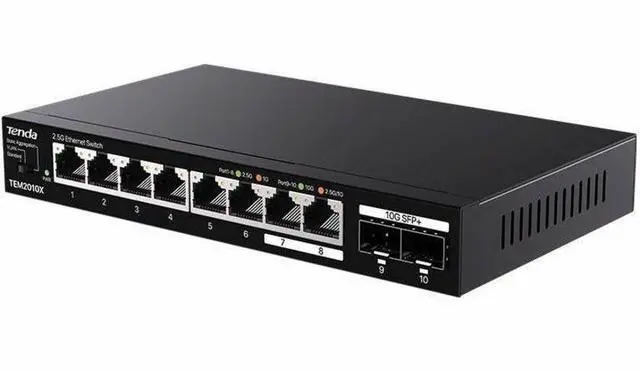 Alt view image 4 of 16 - Tenda Tem2010X 8 Port 2.5G Ethernet Switch Support Vlan & Static Link Aggregation Unmanaged 2.5Gb Switch With 8 X 2.5G Ports & 2 X 10Gb Sfp Slots 80Gbps Switching Capacity Fanless Metal Design