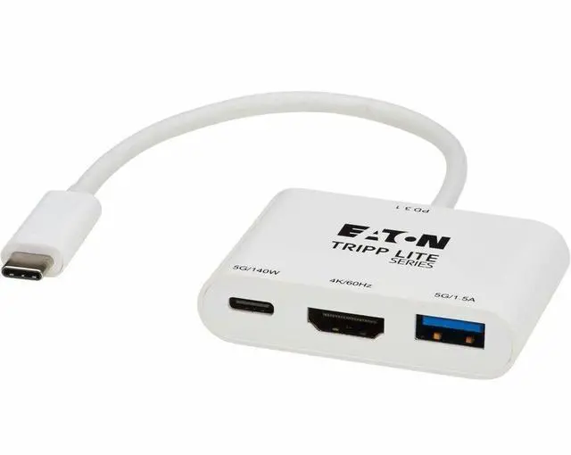 Alt view image 2 of 7 - Eaton Tripp Lite Series USB-C Multiport Adapter - 4K 60 Hz HDMI, USB-A and USB-C Hub Ports, USB 3.2 Gen 1, 140W PD Charging, HDR, HDCP 2.3 - 1 x USB 3.2 (Gen 1) Type C - Male - 1 x HDMI Digital Audio/