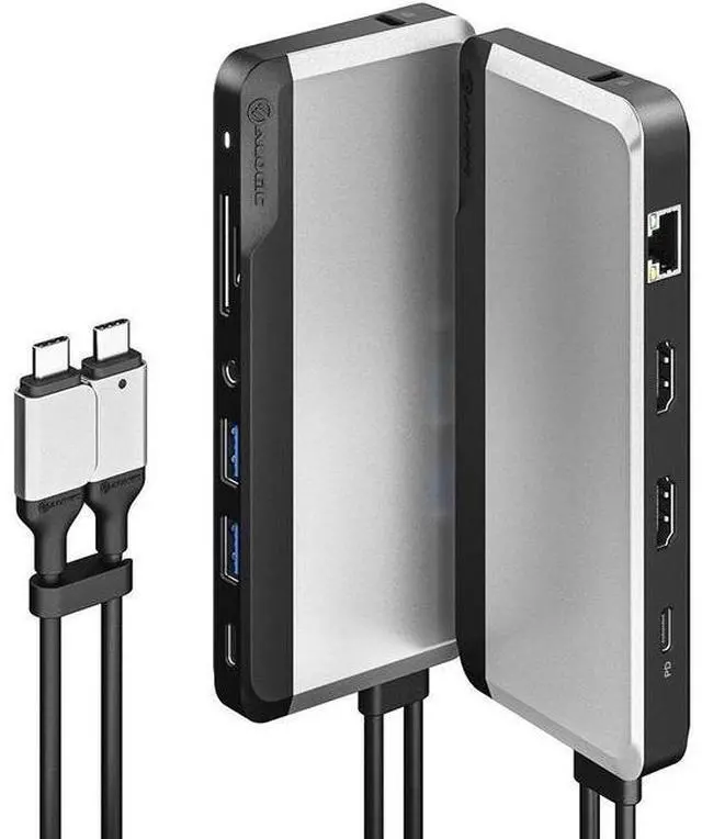Alt view image 9 of 15 - alogic usb-c 10-in-1 super dock, dual display- 4k@60hz, 2 hdmi, usb c (100w pd & data 5g), 3.5mm jack, ethernet port, micro/sd card, 100w pd for macbook pro/air, xps and more