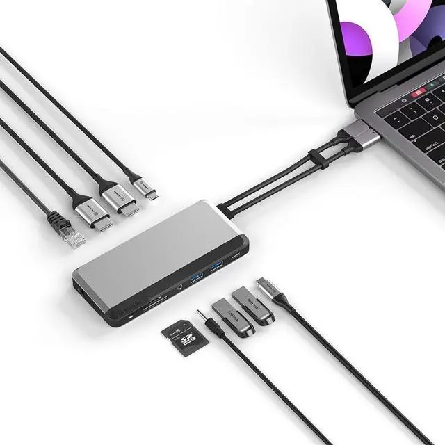 Alt view image 12 of 15 - alogic usb-c 10-in-1 super dock, dual display- 4k@60hz, 2 hdmi, usb c (100w pd & data 5g), 3.5mm jack, ethernet port, micro/sd card, 100w pd for macbook pro/air, xps and more