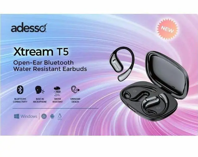 Alt view image 4 of 8 - Adesso Xtream T5 Open-Ear Bluetooth Water Resistant Earbuds XTREAMT5