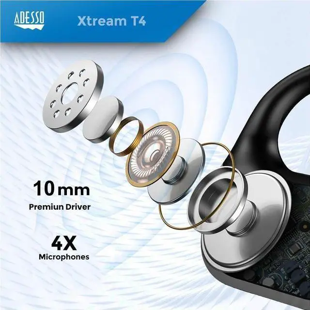 Alt view image 6 of 8 - Adesso Xtream T5 Open-Ear Bluetooth Water Resistant Earbuds XTREAMT5