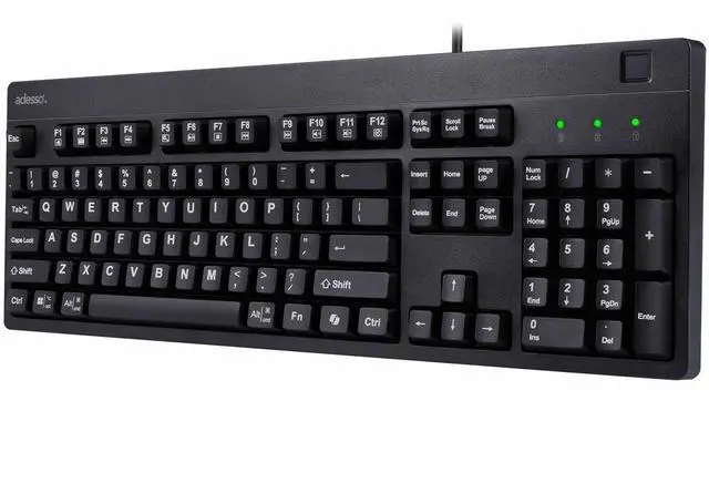 Alt view image 3 of 15 - Adesso EasyTouch AKB-630FB Keyboard - Cable Connectivity - USB Interface - 104 Key(s) - Home, Email, Previous Page, Internet Page Forward, Search, Volume Down, Volume Up, Play/Pause, Stop, Previous Tr