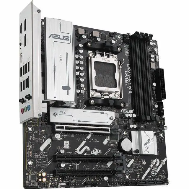 Alt view image 2 of 15 - ASUS PRIME B840M-A WIFI-CSM AMD AM5 B840 mATX motherboard, Advanced AI Ready, DDR5, PCIe 4.0 Ready, three M.2 slots, Wi-Fi 6E, 2.5Gb LAN, DisplayPort, HDMI, USB 5Gbps Type-C, BIOS FlashBack, Aura