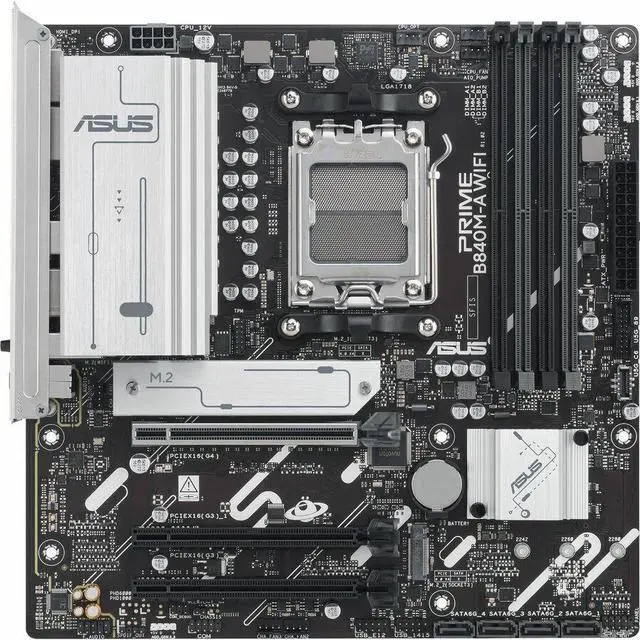 Alt view image 6 of 15 - ASUS PRIME B840M-A WIFI-CSM AMD AM5 B840 mATX motherboard, Advanced AI Ready, DDR5, PCIe 4.0 Ready, three M.2 slots, Wi-Fi 6E, 2.5Gb LAN, DisplayPort, HDMI, USB 5Gbps Type-C, BIOS FlashBack, Aura