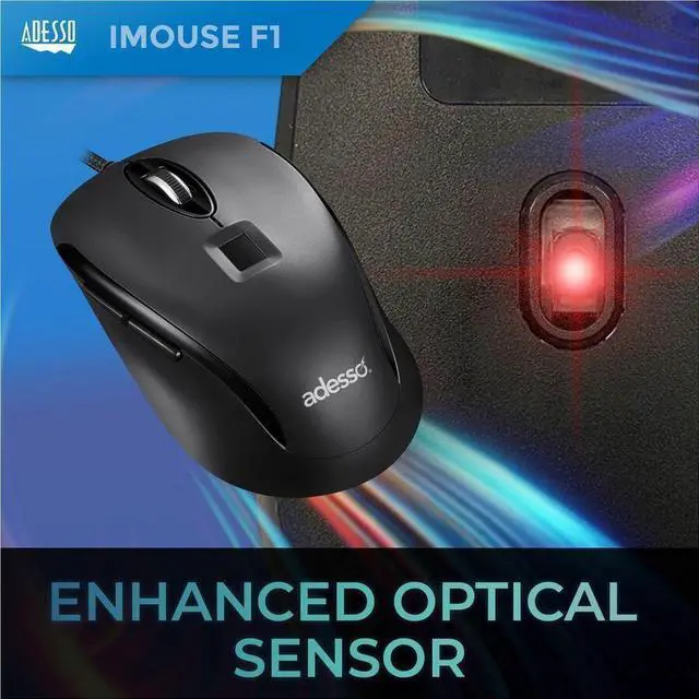 Alt view image 6 of 15 - Adesso iMouse F1 Wired USB Mouse with Fingerprint Reader TAA Compliant IMOUSEF1