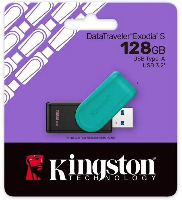Alt view image 2 of 5 - Kingston DataTraveler Exodia S USB Flash Drive - 128 GB - USB 3.2 (Gen 1) - Black, Turquoise - 5 Year Warranty