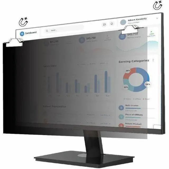 Main image of V7 ScreenSentry PS27W9AM Privacy Screen Filter - For 27" Widescreen LCD Monitor, Notebook - 16:9 - Fingerprint Resistant, Dust Resistant, Scratch Resistant, Smudge Resistant - Anti-glare - TAA Co