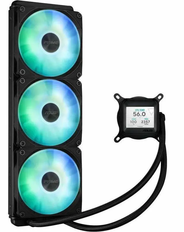 Alt view image 3 of 15 - Asus PRIME LC 360 ARGB LCD Cooling Fan/Radiator/Water Block/Pump - 3 x Fan(s) - 77.22 CFM Maximum Airflow - 2500 rpm - Compatible Intel Socket: Socket LGA-1851, LGA-1700, LGA-1200, LGA-115X - Compatib