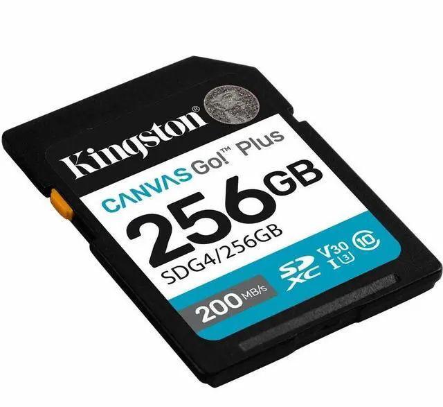 Alt view image 2 of 9 - Kingston Canvas Go! Plus 256 GB Class 10/UHS-I (U3) V30 SDXC - 200 MB/s Read - 160 MB/s Write - Lifetime Warranty