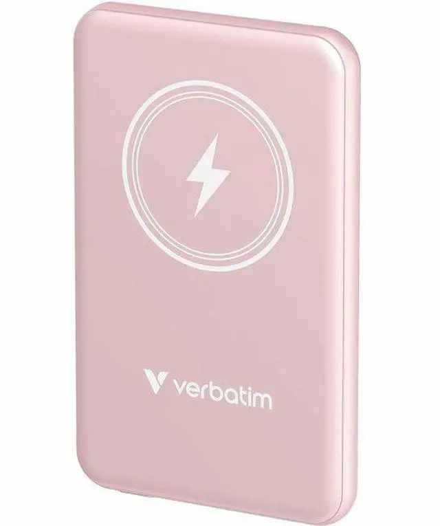 Main image of Verbatim Charge 'n' Go Magnetic Wireless Power Bank 5000 mAh - Pink - For Smartphone, Qi-enabled Device - Lithium Polymer (Li-Polymer) - 5000 mAh - 15 W - 2.40 A, 2.22 A, 1.67 A - 5 V DC, 9