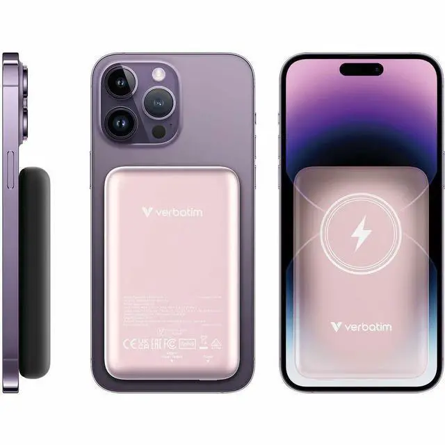 Alt view image 2 of 8 - Verbatim Charge 'n' Go Magnetic Wireless Power Bank 10000 mAh - Pink - 10000 mAh - 20 W - USB Type-C Connector - 1 x USB - Pink