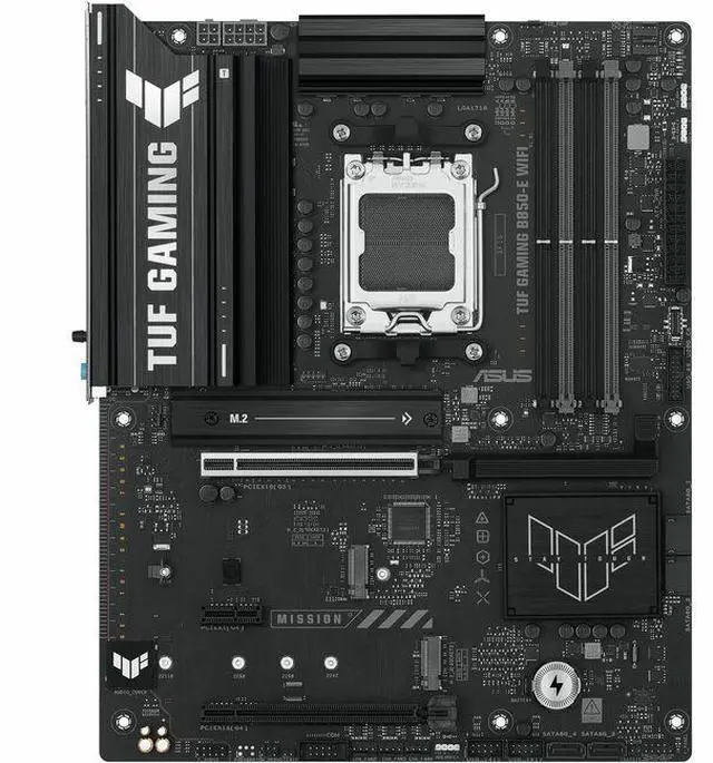 Main image of ASUS TUF GAMING B850-E WIFI equipped with outstanding features, 8-layer PCB, 8+2+1 80A stages, DDR5, PCIe 5.0 x16, three M.2, Wi-Fi 6E, 2.5Gb, USB Type-C