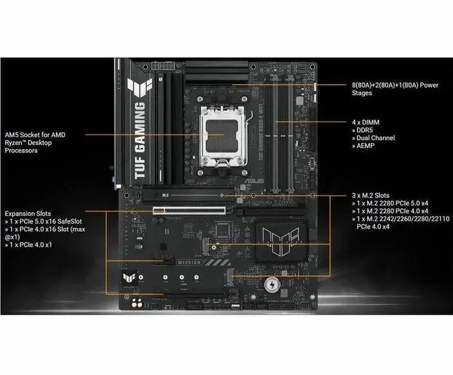 Alt view image 6 of 7 - ASUS TUF GAMING B850-E WIFI equipped with outstanding features, 8-layer PCB, 8+2+1 80A stages, DDR5, PCIe 5.0 x16, three M.2, Wi-Fi 6E, 2.5Gb, USB Type-C