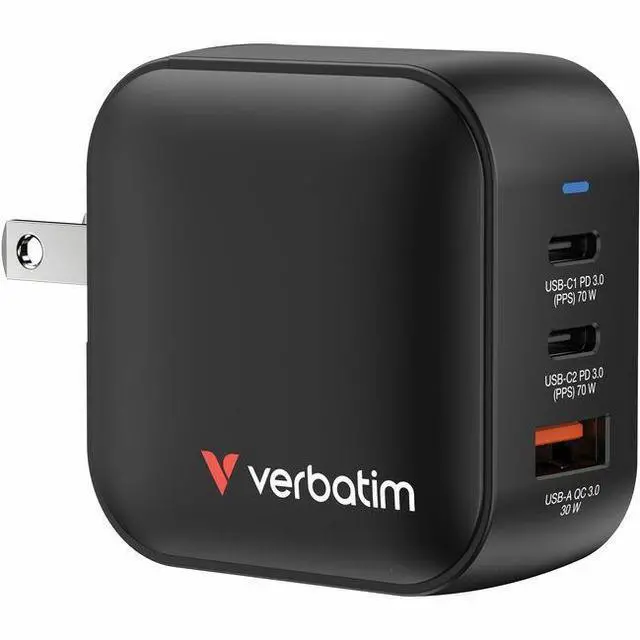 Main image of Verbatim Mini GaN Charger 70W 3 Port - 70 W - 120 V AC, 230 V AC Input - 1
