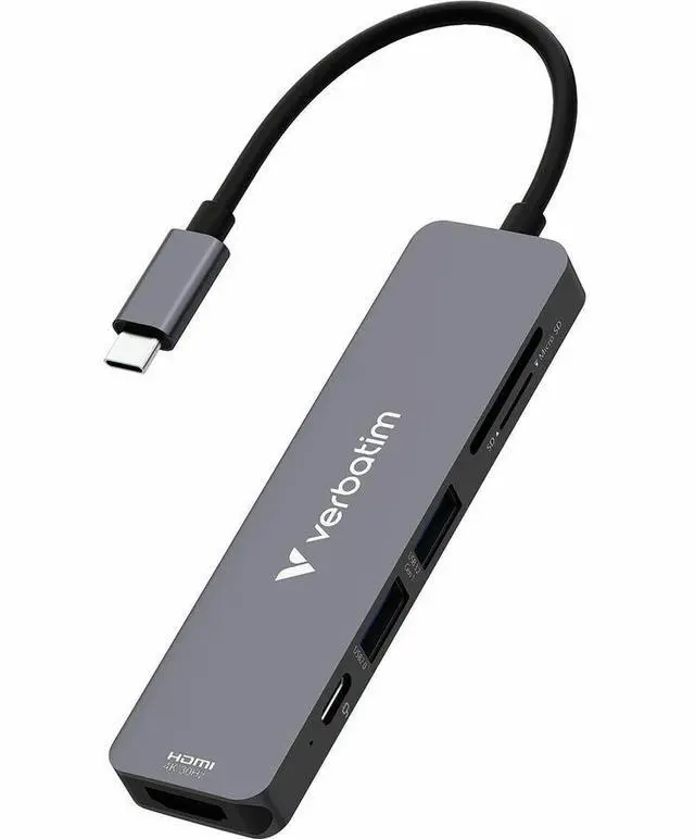 Alt view image 3 of 11 - Verbatim USB-C Essentials Multiport Hub- 6 Ports - for Camera - Charging Capability - Memory Card Reader - SD, microSD - USB Type C - 4K @30Hz - 3840 x 2160 - 3 x USB Ports - 2 x USB Type-A Ports - US
