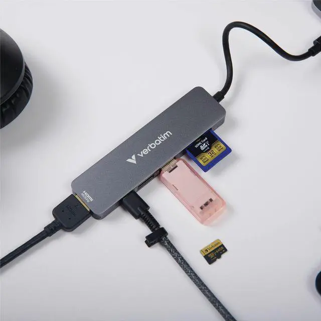 Alt view image 4 of 11 - Verbatim USB-C Essentials Multiport Hub- 6 Ports - for Camera - Charging Capability - Memory Card Reader - SD, microSD - USB Type C - 4K @30Hz - 3840 x 2160 - 3 x USB Ports - 2 x USB Type-A Ports - US