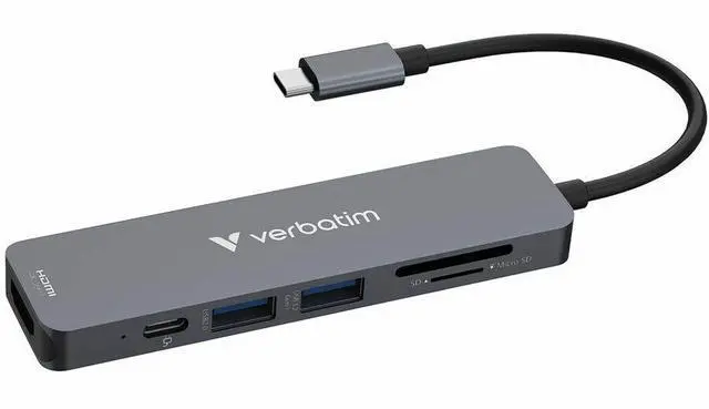 Alt view image 5 of 11 - Verbatim USB-C Essentials Multiport Hub- 6 Ports - for Camera - Charging Capability - Memory Card Reader - SD, microSD - USB Type C - 4K @30Hz - 3840 x 2160 - 3 x USB Ports - 2 x USB Type-A Ports - US