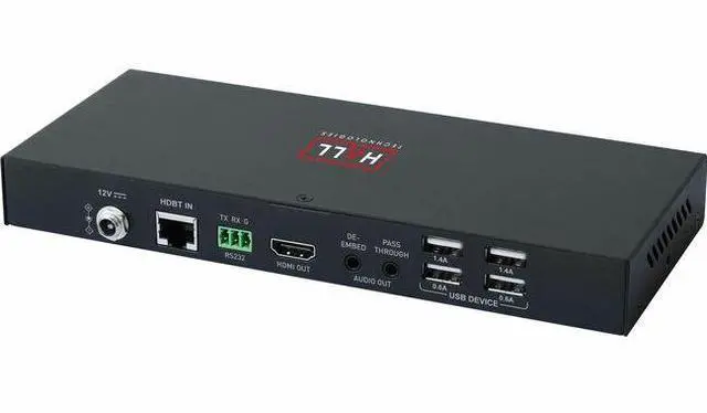 Main image of Hall HDBaseT 2.0 Receiver with USB and Audio De-embedding - 230 ft Range - 1 x Network (RJ-45) - 1 x USB - 1 x HDMI Out - 1080p, 1080i, 720p - 4K - 4096 x 2160 - Twisted Pair - Category 7 - Wall Mount