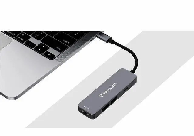 Alt view image 5 of 11 - Verbatim USB-C Essentials Multiport Hub - 4 Ports - Charging Capability - USB Type C - 4K @30Hz - 3840 x 2160 - 3 x USB Ports - 2 x USB Type-A Ports - USB Type-A - 1 x USB Type-C Ports - USB Type-C -
