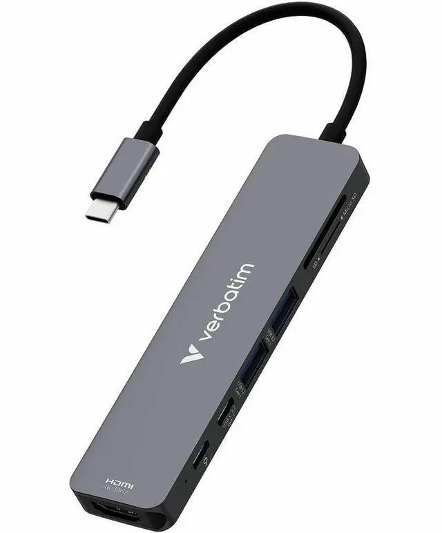 Alt view image 5 of 12 - Verbatim USB-C Essentials Multiport Hub - 7 Ports - for Camera - Charging Capability - Memory Card Reader - SD, microSD - USB Type C - 4K @30Hz - 3840 x 2160 - 4 x USB Ports - 2 x USB Type-A Ports - U